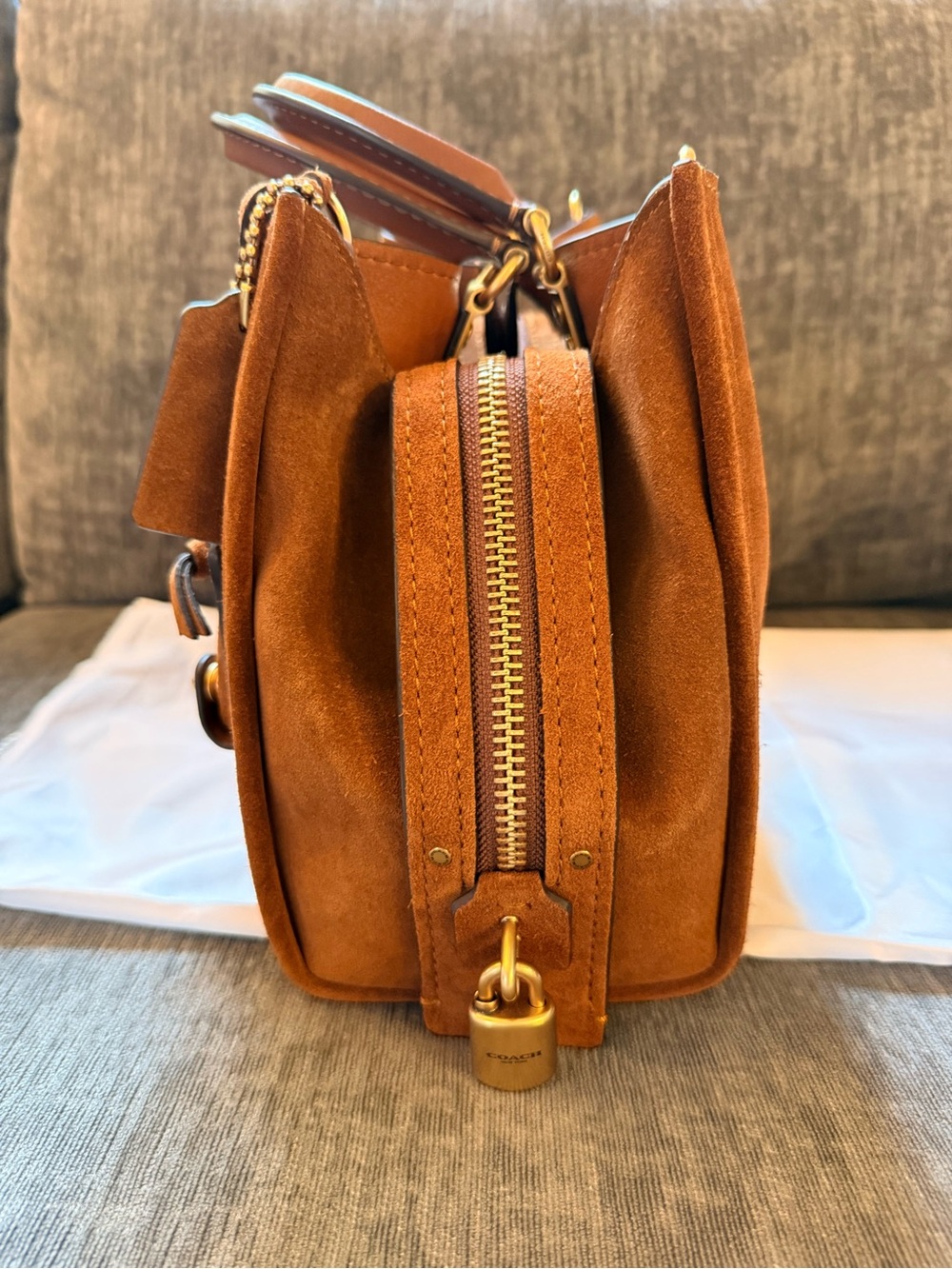 Coach Rogue 31 Brown Suede & Leather Satchel with Gold Hardware - Coach - Picture 5 of 11